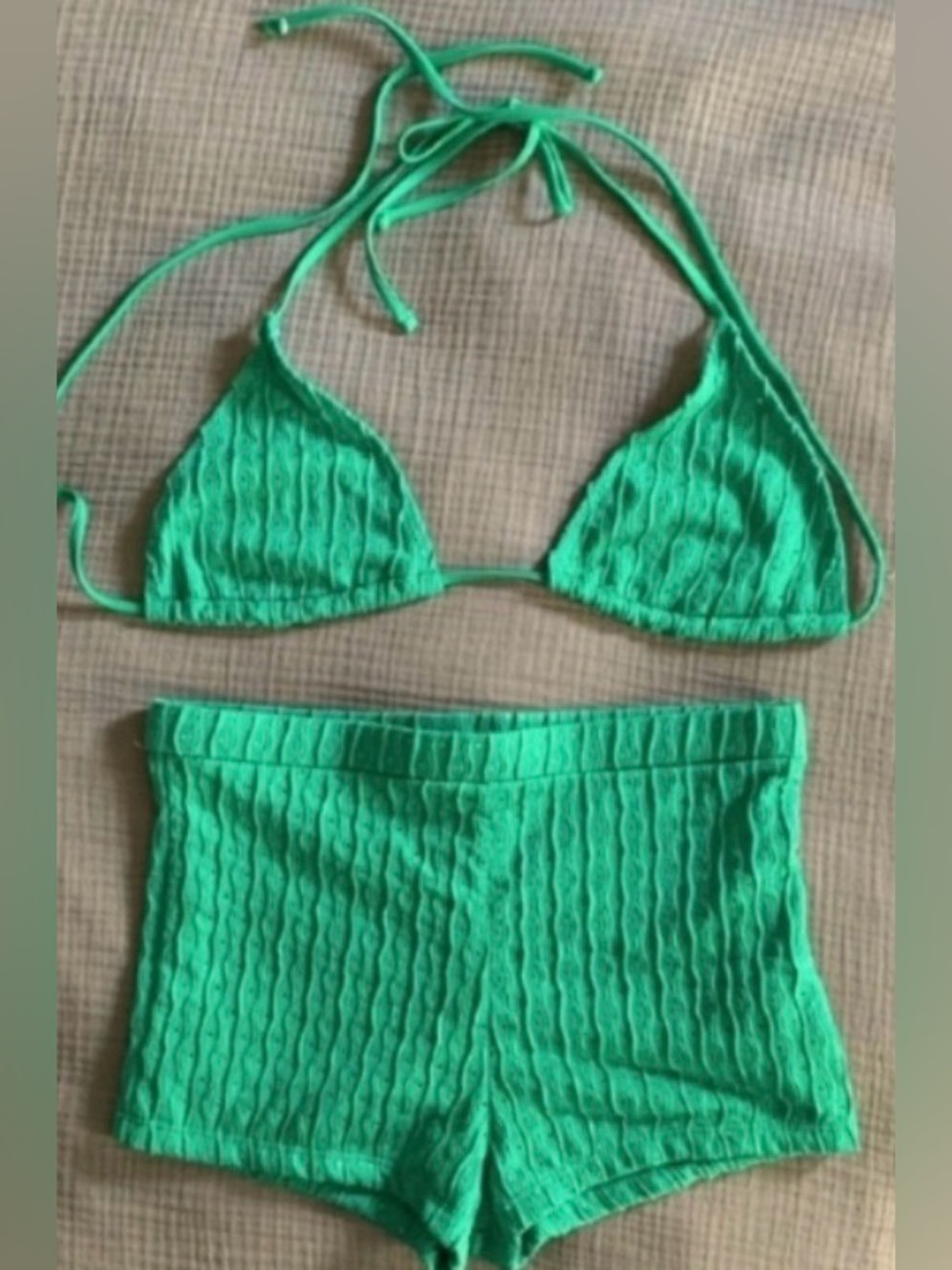 Green Knit Textured High-Rise Bikini Set - Picture 4 of 13